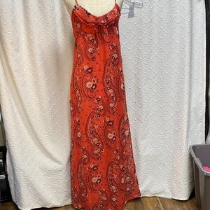 L8teR‎ size medium coral Paisley Maxi Dress lined flowy dressy casual adjustable